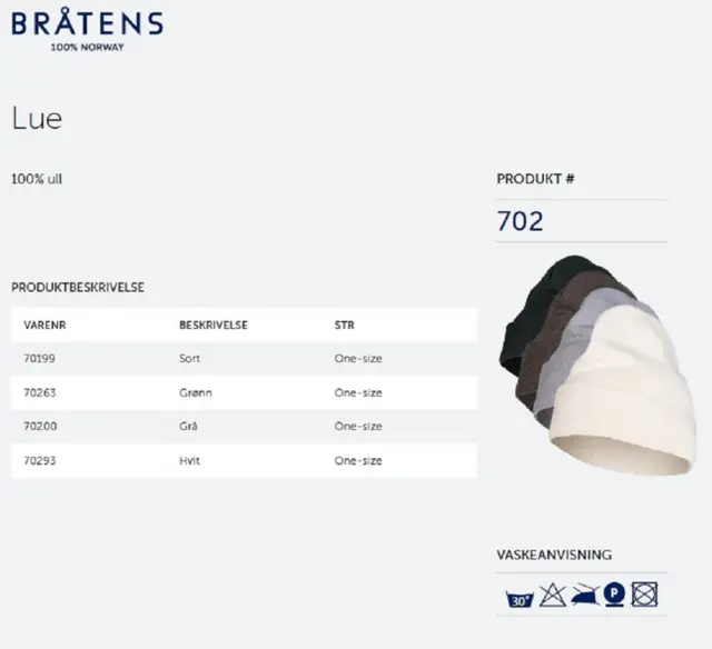 Bråtens Lue Sort One-Size Enkel og god lue av 80% ull og 20% nylon 