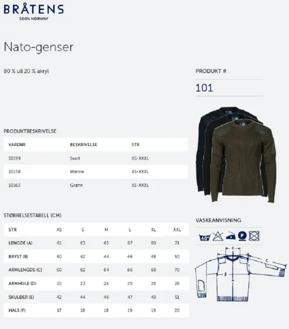 Bråtens Nato Genser Grønn XS Klassisk natogenser i ull og polyester 