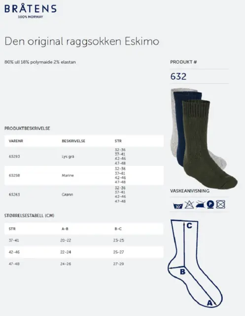 Bråtens Raggsokk Grønn 37-41 Supergode ullsokker av Norsk ull 
