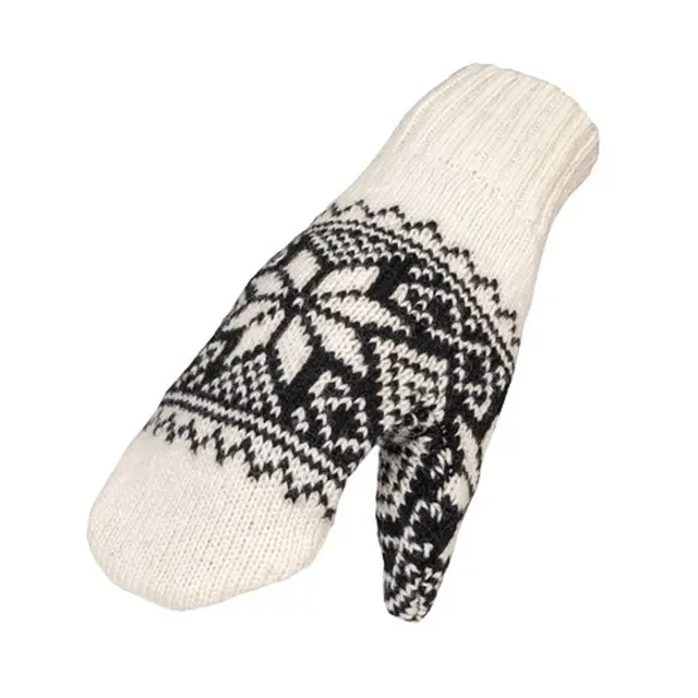 Bråtens Snøstjerne Vott Hvit/svart M Ullvott med mykt og godt fleecefôr 