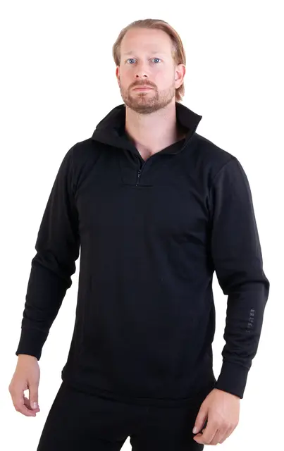 Bråtens Ullfrotté Trøye med Zip Sort S 