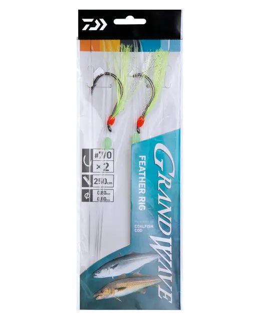 Daiwa Grand Wave Feather Rig 6 #7/0 Hekle med gule flash 