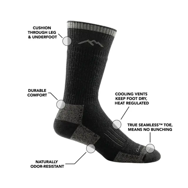 Darn Tough Hunter Boot Mid Charcoal M Midweight Full Cushion, Herre 