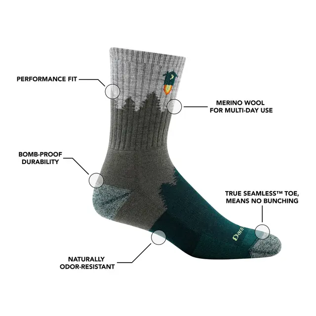 Darn Tough Men's Number2  Gray M Micro Crew Midweight Hiking Sock, Herre 