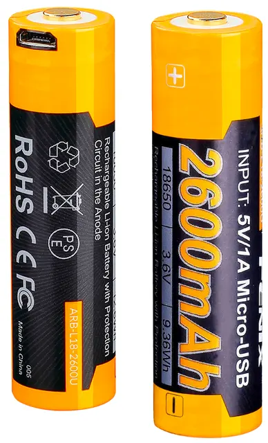 Fenix 18650 Batteri 2600 mAh USB Lades med micro-USB, 1 stk batteri 
