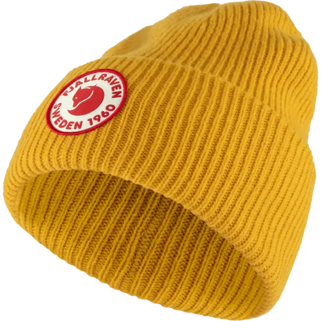 Fjällräven 1960 Logo Hat Mustard Yellow Behagelig strikkelue i lammeull 
