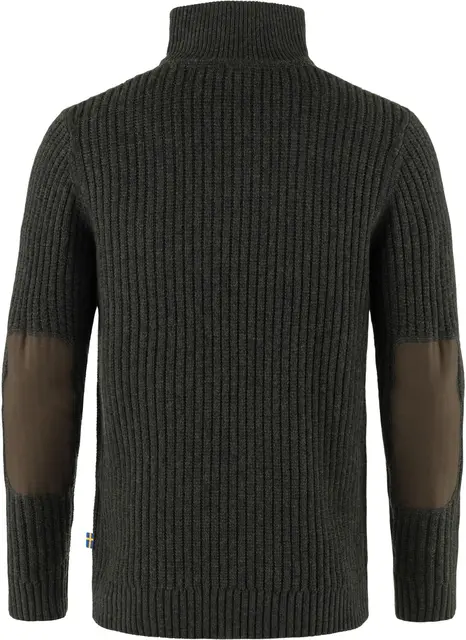 Fjällräven Övik Half Zip Knit M L Tidløs ullgenser til herre i dark olive 