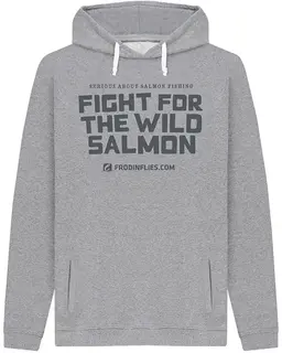 Fr&#246;din Wild Salmon Hoodie Heather Grey Hettegenser i bomull med trykk p&#229; bryst