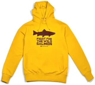 Fr&#246;din Wild Salmon Hoodie Mustard Yellow Hettegenser i bomull med trykk p&#229; bryst