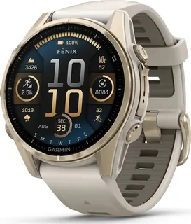 Garmin fenix 8 43 mm AMOLED Sapphire Soft Gold med t&#229;kegr&#229;/sand silikonrem