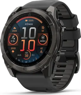 Garmin fenix 8 51 mm AMOLED Sapphire Karbongr&#229; DLC med sort/gr&#229; silikonrem 