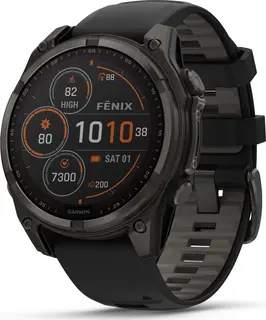 Garmin fenix 8 51 mm Solar Sapphire Karbongr&#229; DLC-titan sort/gr&#229; silikonrem 