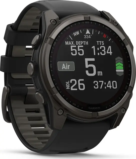 Garmin fenix 8 51 mm Solar Sapphire Karbongrå DLC-titan sort/grå silikonrem 