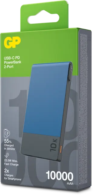 GP Powerbank M2 Blue 10000 mAh, 22,5 W ladehastighet 
