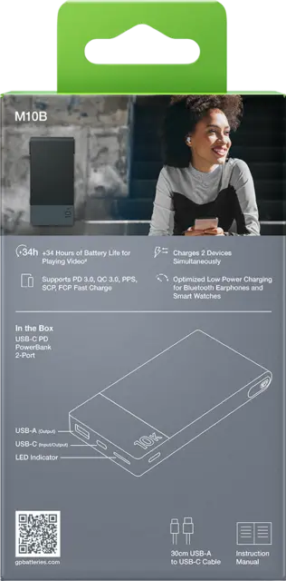 GP Powerbank M2 Grey 10000 mAh, 22,5 W ladehastighet 
