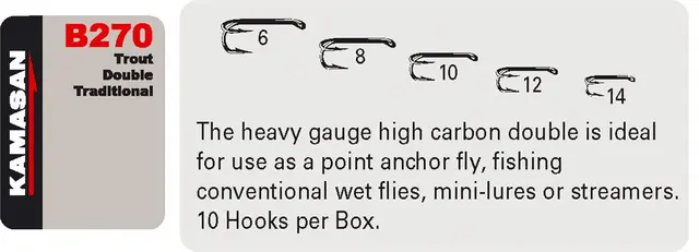 Kamasan B270 Trout Double #10 Dobbel fluekrok i høykarbon 