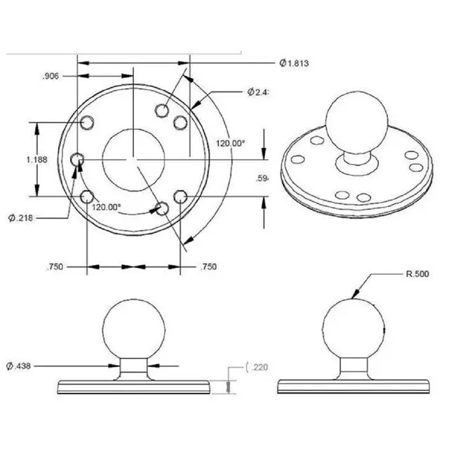 RAM Round Plate With Ball B Size Kulebase i størrelse B 