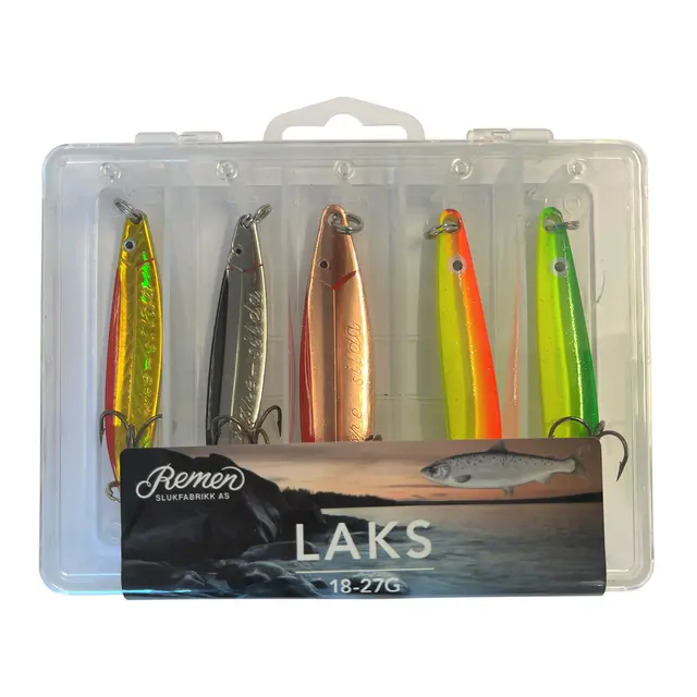 Remen Laks 18-27g Sluksett i slukboks til liten lakseelv 
