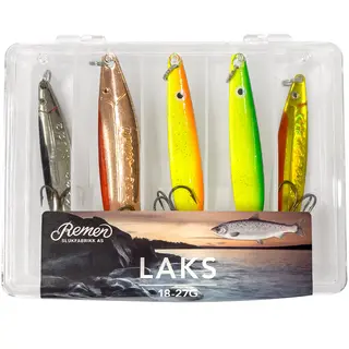 Remen Laks 18-27g Sluksett i slukboks til liten lakseelv