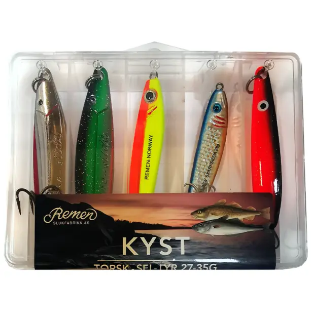 Remen Kyst Torsk Sei Lyr 27-35g Slukboks perfekt for saltvannsfiske 