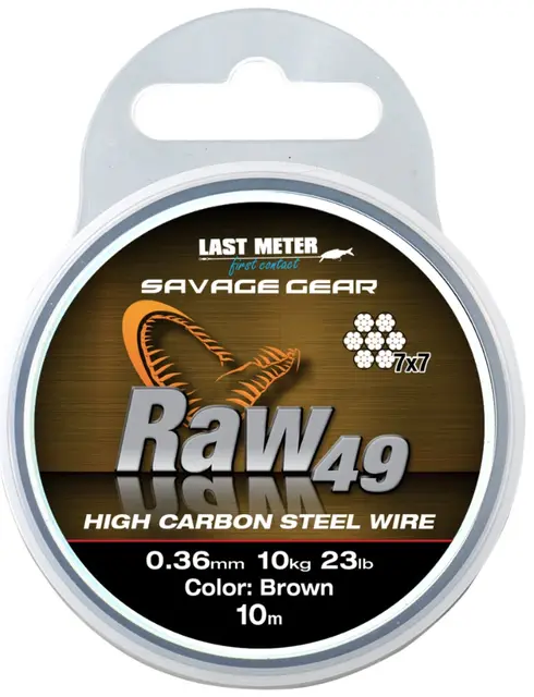 Savage Gear Raw 49 Wire 0,36mm 10m, Uncoated Brun stålwire 