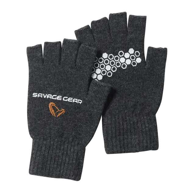 Savage Gear Knitted Half Finger Glove M Varm fingerløs ullhanske 