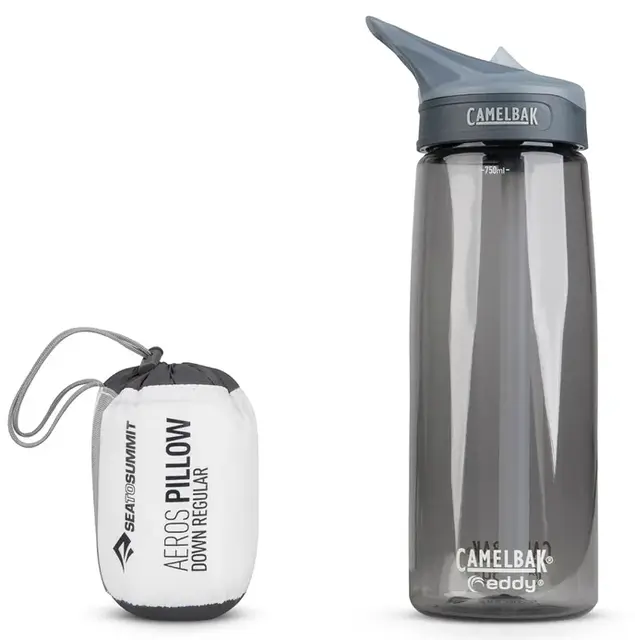 STS Aeros Down Pillow L Grey Oppblåsbar dunpute med lavt pakkevolum 