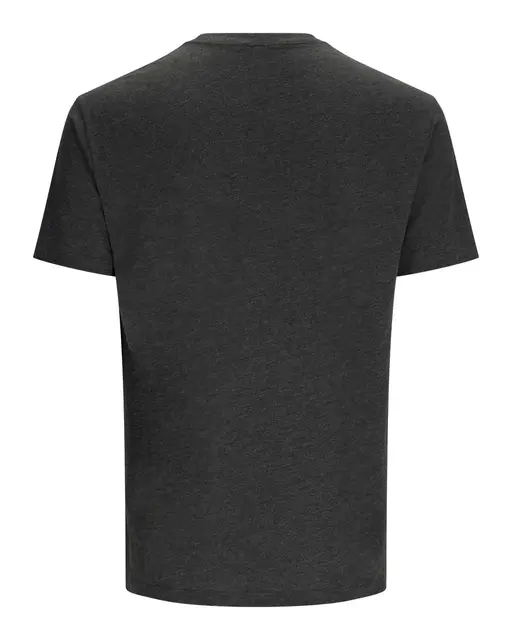 Simms Stacked Logo Bass T-Shirt Char M Fiske t-skjorte i Charcoal Heather 