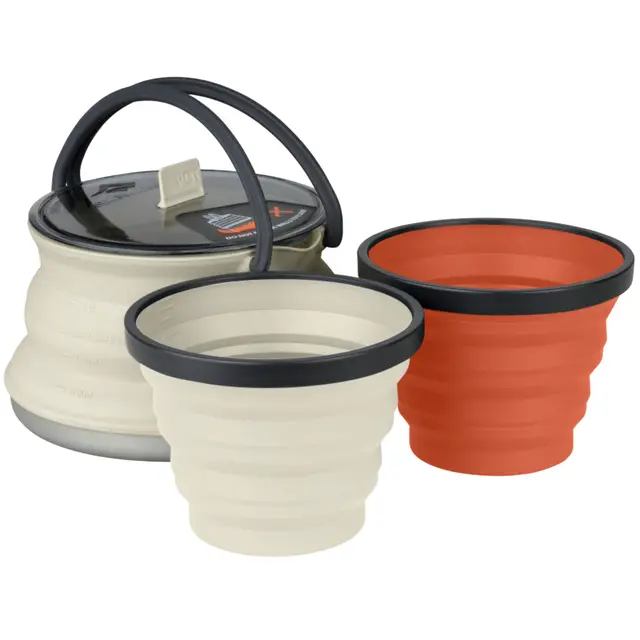 STS Xset 11, 3 deler Sand Foldbart kokeutstyr, 1 Kettle, 2 mug 