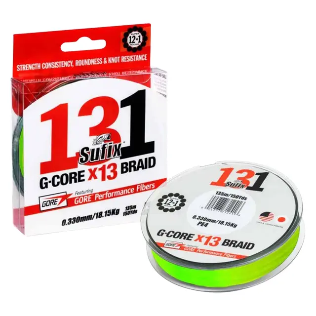 Sufix 131 G-Core X13 Neon Green 0,165mm 150m multifilament for de lange kastene 