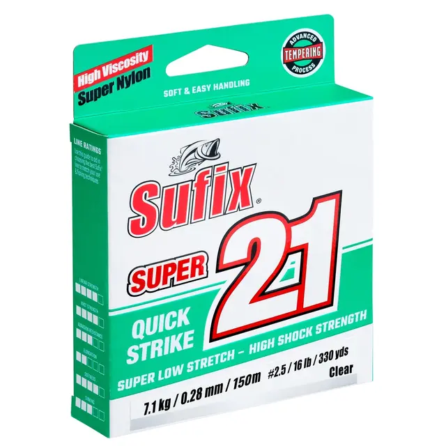 Sufix Super 21 Clear 150m 0,16mm 2,5kg Sene med lav strekk og høy sensitivitet 