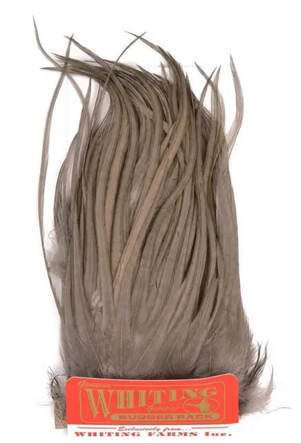 Whiting Bugger Pack Dark Dun Lange fjær med naturlig tapering 