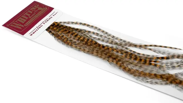 Whiting 100's Saddle Grizzly #12 Grizzly dyed Golden Brown krok #12 