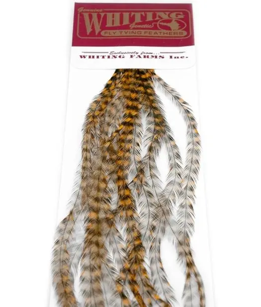 Whiting 100's Saddle Grizzly #12 Grizzly dyed Golden Brown krok #12 