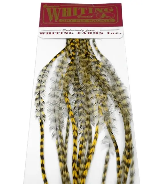 Whiting 100's Saddle Grizzly #12 Grizzly dyed Golden Straw krok #12 