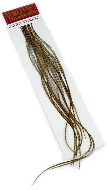 Whiting 100's Saddle Grizzly #16 Grizzly dyed March Brown krok #16 