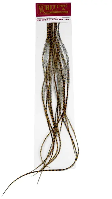 Whiting 100's Saddle Grizzly #16 Grizzly dyed March Brown krok #16 