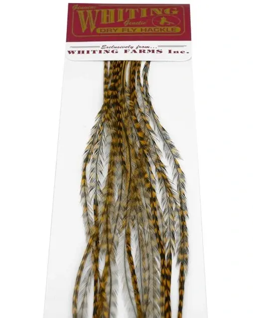 Whiting 100's Saddle Grizzly #16 Grizzly dyed March Brown krok #16 