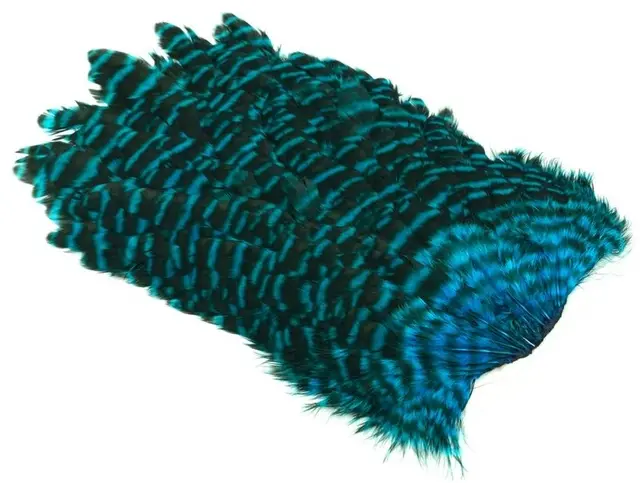 Whiting 4B Hen Saddle Grizzly Kingfisher Grizzly dyed Kinfisher Blue hønesaddel 