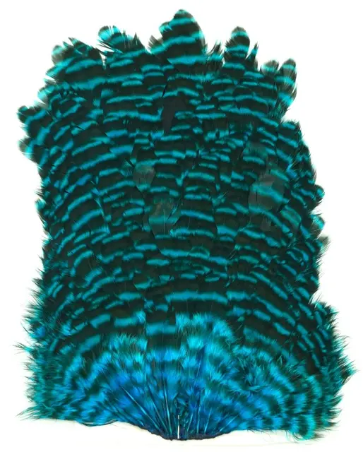 Whiting 4B Hen Saddle Grizzly Kingfisher Grizzly dyed Kinfisher Blue hønesaddel 