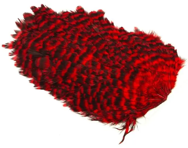 Whiting 4B Hen Saddle Grizzly Red Grizzly dyed Red hønesaddel 