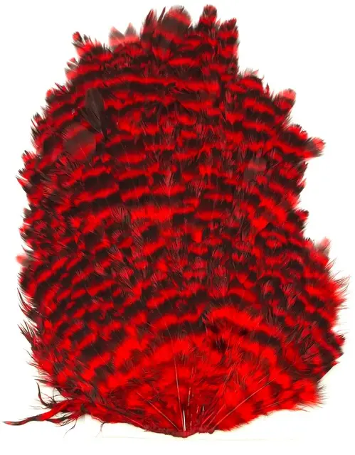 Whiting 4B Hen Saddle Grizzly Red Grizzly dyed Red hønesaddel 