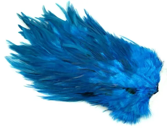 Whiting 4B Rooster Saddle White dyed Kin White dyed Kingfisher Blue hanesaddel 