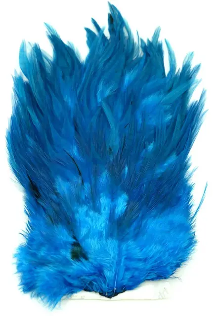 Whiting 4B Rooster Saddle White dyed Kin White dyed Kingfisher Blue hanesaddel 