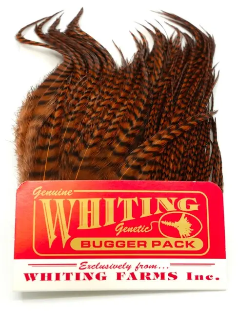 Whiting Bugger Pack Grizzly dyed Natural Lange fjær med naturlig tapering 