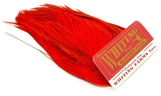 Whiting Bugger Pack White dyed Orange Lange fjær med naturlig tapering 