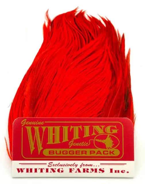 Whiting Bugger Pack White dyed Orange Lange fjær med naturlig tapering 