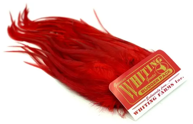 Whiting Bugger Pack White dyed Red Lange fjær med naturlig tapering 