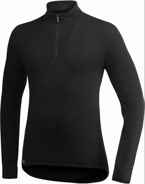 Woolpower Zip Turtleneck 200 Black M Trøye med glidelås laget av ullmiks 